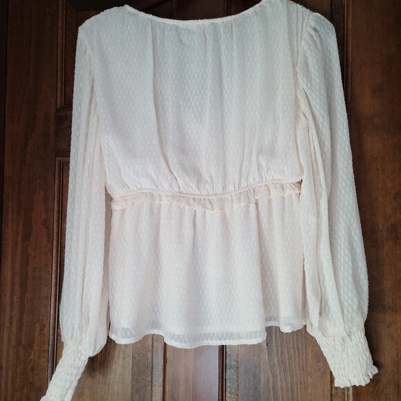 BLU PEPPER WOMEN'S PEASANT BABYDOLL CREAM BLOUSE TEXTURED FLOWY SZ LARGE - Picture 5 of 11